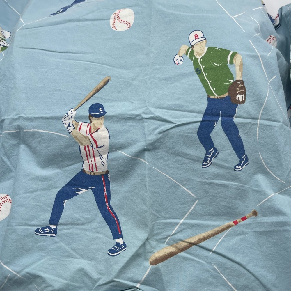 Company Kids Baseball Sheet Set Blue Twin 100% Cotton Sports Bedding 3 Piece
